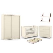 Dormitório Tutto New 2 Portas, Cômoda, Berço com Colchão D18 e Prateleiras - Matic Móveis Dormitório Tutto New 2 Portas, Cômoda, Berço com Colchão D18 e Prateleiras - Matic Móveis