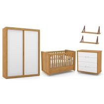 Dormitório Tutto New 2 Portas, Cômoda, Berço Freijó/Branco Soft e Prateleiras - Matic Móveis