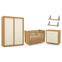 Dormitório Tutto New 2 Portas, Cômoda, Berço Freijó/Off White e Prateleiras - Matic Móveis