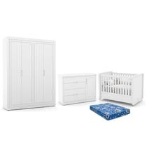 Dormitório Tutto New 4 Portas, Cômoda 1 Porta, Berço Branco Soft com Colchão - Matic Móveis