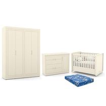 Dormitório Tutto New 4 Portas, Cômoda 1 Porta, Berço com Colchão - Matic Móveis