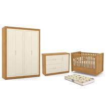 Dormitório Tutto New 4 Portas, Cômoda 1 Porta, Berço Freijó/Off White com Colchão D18 - Matic Móveis Dormitório Tutto New 4 Portas, Cômoda 1 Porta, Berço Freijó/Off White com Colchão D18 - Matic Móveis