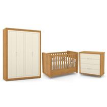 Dormitório Tutto New 4 Portas, Cômoda 4 Gavetas e Berço Freijó/Off White - Matic Móveis