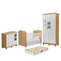 Dormitório Uli Guarda Roupa 3 Portas, Cômoda e Berço com Colchão Supreme - Móveis Peroba Dormitório Uli Guarda Roupa 3 Portas, Cômoda e Berço com Colchão Supreme - Móveis Peroba