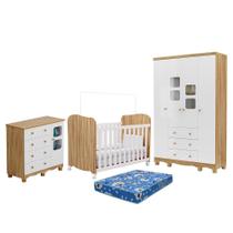 Dormitório Uli Guarda Roupa 4 Portas, Cômoda e Berço com Colchão Baby Physical - Móveis Peroba Dormitório Uli Guarda Roupa 4 Portas, Cômoda e Berço com Colchão Baby Physical - Móveis Peroba
