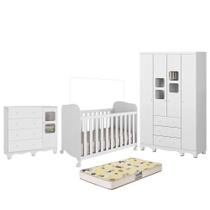 Dormitório Uli Guarda Roupa 4 Portas, Cômoda e Berço com Colchão Supreme - Móveis Peroba Dormitório Uli Guarda Roupa 4 Portas, Cômoda e Berço com Colchão Supreme - Móveis Peroba