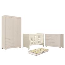 Dormitório Zaki Guarda Roupa, Cômoda e Berço Evolution com Colchão Supreme - Reller Móveis Dormitório Zaki Guarda Roupa, Cômoda e Berço Evolution com Colchão Supreme - Reller Móveis
