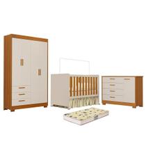 Dormitório Zaki Guarda Roupa, Cômoda e Berço Katatau com Colchão Supreme - Reller Móveis