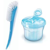 Dosador de leite + escova de mamadeira azul - philips avent