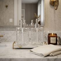 Dosador De Sabonete Liquido Transparente Vidro Acrilico Ondas Elegancia Para Lavatorios Pias Kit
