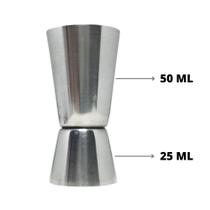 Dosador Duplo de Bebidas Aço Inox 25 e 50ml Copo Medidor Bebidas Drinks Vodka Whisk