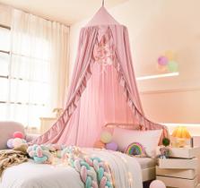 Dosel para cama Mengersi para niñas de algodón beige y rosa Dosel para cama Mengersi para niñas de algodón beige y rosa