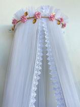 Dossel Dourado de Flor Menina com Mosquiteiro Renda Guipir