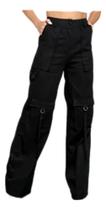 DOUTORAS MODAS Calça Cargo Wide Leg Feminina Sarja Modelo Flare Pantalona 113