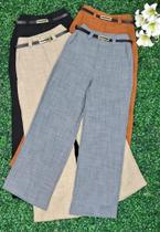 Doutoras Modas Calça Linho Pantalona Cintura Alta com Cinto 120