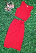 Doutoras Modas Conjunto Alfaiataria Saía Midi com Fenda Lateral e Cropped Elegante Social 149