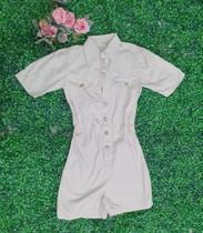 DOUTORAS MODAS Macaquinho Jeans Botões Dourados 12032