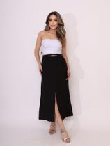 DOUTORAS MODAS Saia Midi de Alfaiataria com Abertura Frontal e Cinto 156 Elegância e Destaque