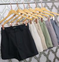 Doutoras Modas Shorts Feminino Luis Twill Barra Italiana Cintura Alta com Elástico Elegante LT183