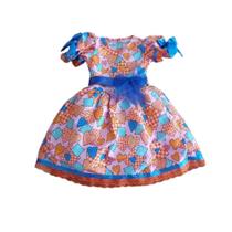 Douvelin Vestido Junino com Laco Estampado Colorido