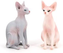 DOYIFun Simulado Modelo de Gato Sem Cabelo Figura Toy, 2 Pcs Realista Sphynx Hairless Cat Figurines Collection Playset Science Educational Props Toy (Grey&ampPink)