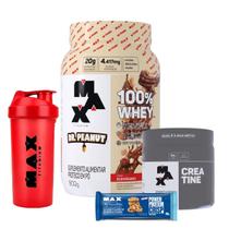 Dr. Peanut Whey Protein 100% - Max Titanium + Creatina - 300g - Max Titanium + Coqueteleira - Vermelha + Barrinha