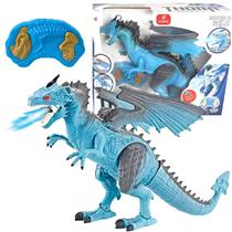 Dragão Azul Controle Remoto Anda C/ Luz Som E Solta Fumaça Castela