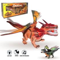 Dragão De Brinquedo 45 Cm Que Bate Asas Anda Dinossauro Som