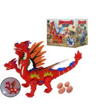 Dragão Dinossauro 4 Cabeças Anda com Asas Som e Luz Bota Ovo - Toys