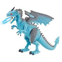 Dragão dinossauro controle remoto brinquedo solta fumaça azul Polibrinq