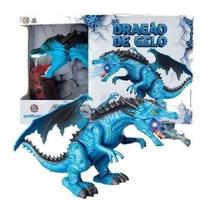 Dragão Dinossauro Gelo Controle Remoto Luz Som E Vapor Azul