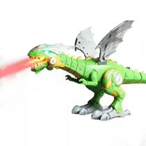 Dragão Dinossauro Robô Solta Fumaça com luz e som verde