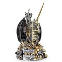 Dragão Guardião Medieval Tesouro Decorativo Estátua Resina