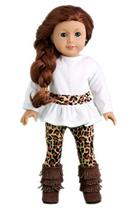 DreamWorld Collections - Fashion Safari - 3 Peças - Túnica de Veludo de Marfim, Chita Leggings e Botas Franjadas - Roupas Se encaixam 18 Polegadas American Girl Doll (Boneca Não Incluída)