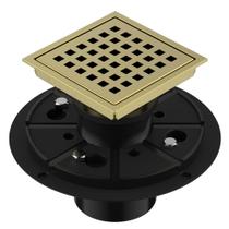 Dreno de chuveiro EXF 11 cm quadrado dourado escovado em aço inoxidável