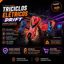 Drift Trike Elétrico Infantil Vermelho 300W Giro 360, Bluetooth + Kit Segurança