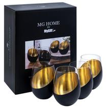 Drinking Cup MyGift, conjunto de 4, 530 ml, ouro preto, sem haste