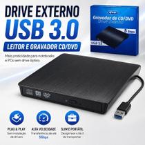 Drive Gravador Leitor de Cd Dvd Externo Usb 3.0 Portátil Para Notebook Pc Drive Gravador Leitor de Cd Dvd Externo Usb 3.0 Portátil Para Notebook Pc
