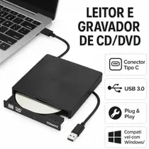 Drive Óptico Externo Para Notebook Leitor Gravador CD DVD USB Uso Diário