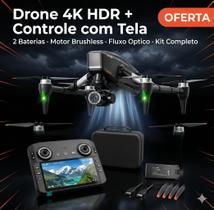 Drone 4K HDR Câmera CINE Motor Brushless Controle com Tela 2 Baterias Kit Completo Zoom 50x