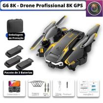 Drone G6 8K Profissional - Até 3 Baterias, Anti-Obs. Câmera 8K, Vídeo/Foto, Wi-Fi, 360 + Bag