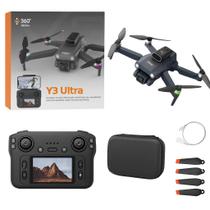 Drone Y3 Ultra Dobrável Com Câmera HD, Motores Brushless, Sensor de Obstáculos, Controle LCD, 3 Baterias, Estabilidade Óptica e Luzes LED