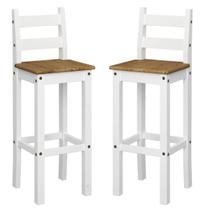 Duas Banquetas Altas de Madeira Branco Lavado Duas Banquetas Altas de Madeira Branco Lavado
