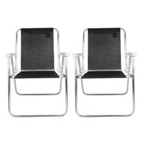 Duas Cadeiras Alta Praia Camping Piscina Verão Bel Preto 71cm Alumínio Resistente Confortável Dobrável Duas Cadeiras Alta Praia Camping Piscina Verão Bel Preto 71cm Alumínio Resistente Confortável Dobrável