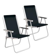 Duas Cadeiras de Praia Alta Conforto Preta 120 kg Mor