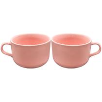 Duas Canecas Rosa Xícaras De 450ml Jumbo Porcelana Caldo Cereal Sopa Sobremesa Hr Porcelanas Cozinha Duas Canecas Rosa Xícaras De 450ml Jumbo Porcelana Caldo Cereal Sopa Sobremesa Hr Porcelanas Cozinha