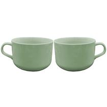 Duas Canecas Verde Xícaras 450ml Jumbo Porcelana Caldo Cereal Sopa Sobremesa Cozinha Louça Decoração