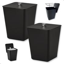 Duas Lixeiras De Embutir Quadrada 7 Litros Aramado Preta C Tampa