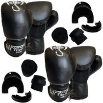 Duas Luvas de Muay Thai + Dois Protetores Bucais + Dois pares de Bandagem