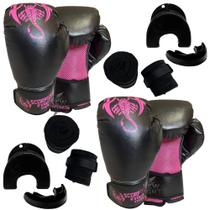 Duas Luvas de Muay Thai + Dois Protetores Bucais + Dois pares de Bandagem Duas Luvas de Muay Thai + Dois Protetores Bucais + Dois pares de Bandagem